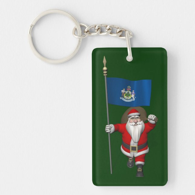 Santa Claus With Ensign Of Maine Key Ring (Front)