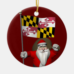 Santa Claus With Ensign Of Maryland Ceramic Tree Decoration