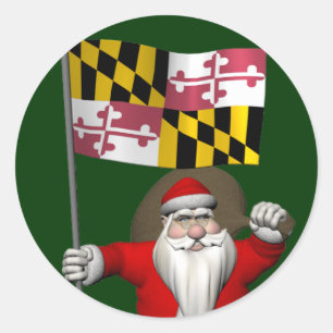 Santa Claus With Ensign Of Maryland Classic Round Sticker