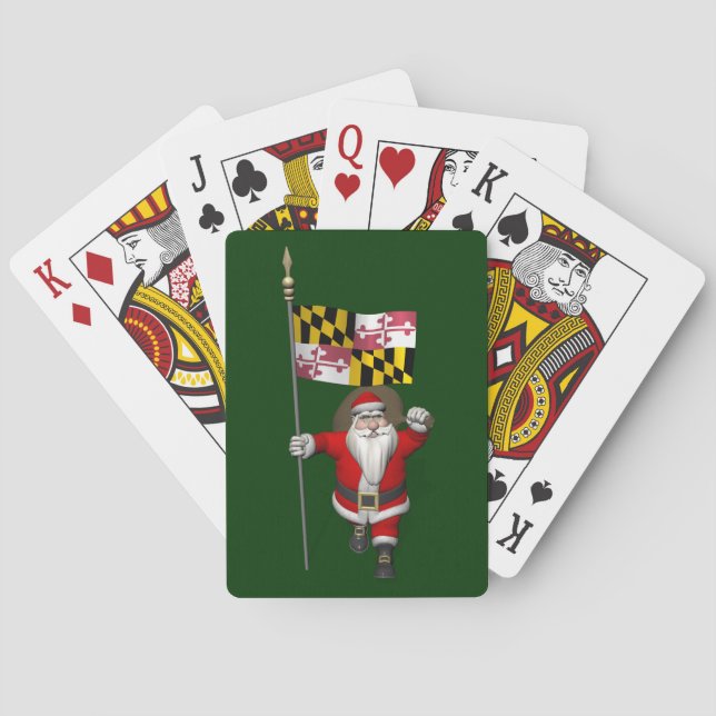 Santa Claus With Ensign Of Maryland Playing Cards (Back)