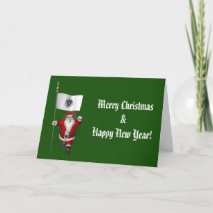 Santa Claus With Ensign Of Massachusetts Holiday Card