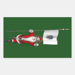 Santa Claus With Ensign Of Massachusetts Rectangular Sticker