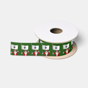 Santa Claus With Ensign Of Massachusetts Satin Ribbon