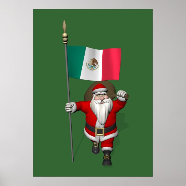Santa Claus With Ensign Of Mexico Poster (Front)