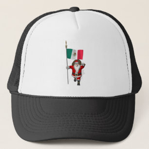 Santa Claus With Ensign Of Mexico Trucker Hat