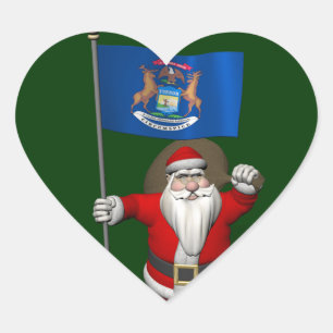 Santa Claus With Ensign Of Michigan Heart Sticker