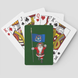 Santa Claus With Ensign Of Michigan Playing Cards
