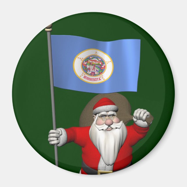 Santa Claus With Ensign Of Minnesota Magnet (Front)
