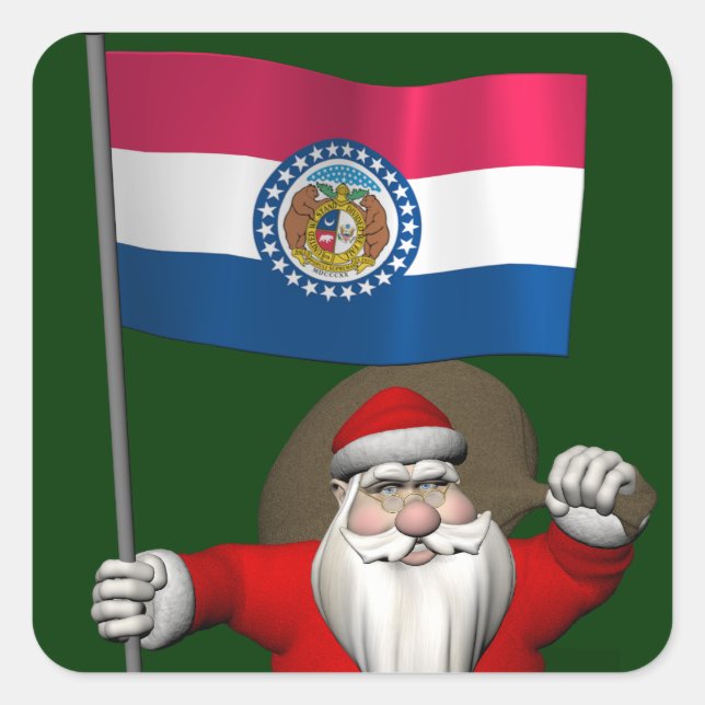 Santa Claus With Ensign Of Missouri Square Sticker (Front)