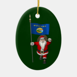 Santa Claus With Ensign Of Montana Ceramic Tree Decoration