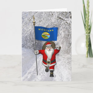 Santa Claus With Ensign Of Montana Holiday Card