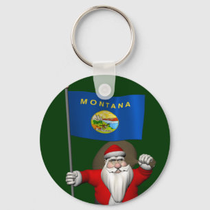 Santa Claus With Ensign Of Montana Key Ring