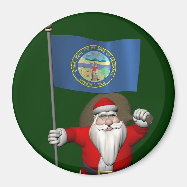Santa Claus With Ensign Of Nebraska Magnet (Front)
