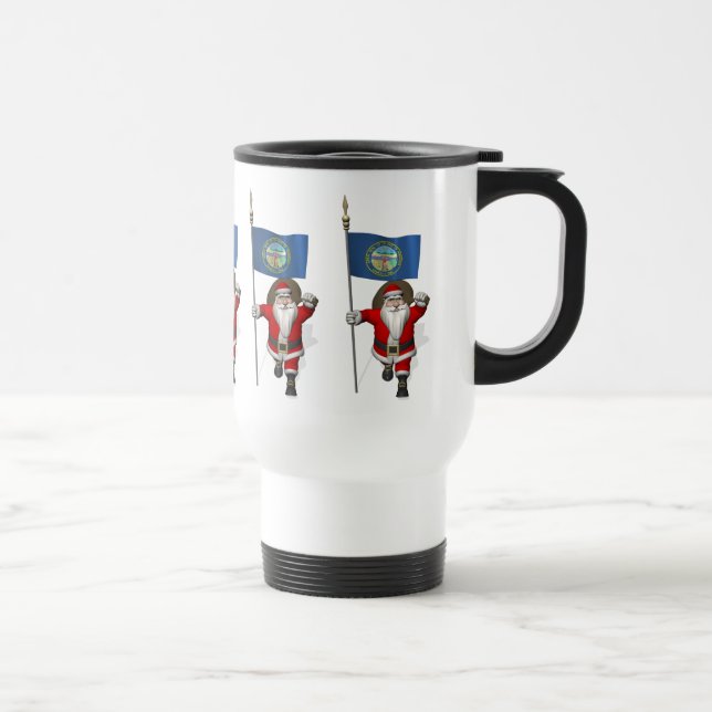 Santa Claus With Ensign Of Nebraska Travel Mug (Right)