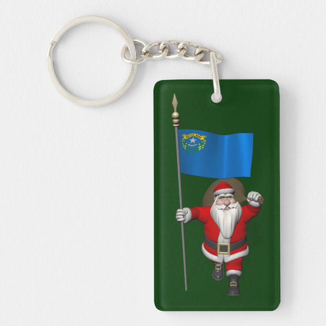 Santa Claus With Ensign Of Nevada Key Ring (Front)