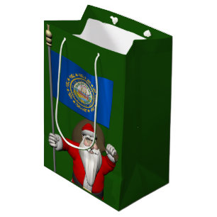 Santa Claus With Ensign Of New Hampshire Medium Gift Bag
