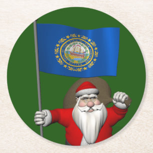Santa Claus With Ensign Of New Hampshire Round Paper Coaster
