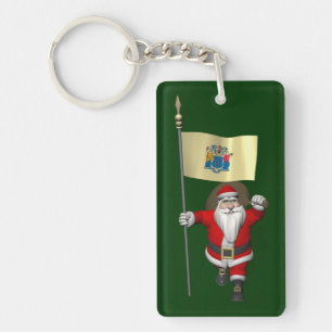 Santa Claus With Ensign Of New Jersey Key Ring