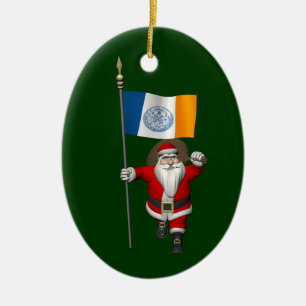 Santa Claus With Ensign Of New York City Ceramic Tree Decoration