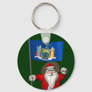 Santa Claus With Ensign Of New York US State Key Ring
