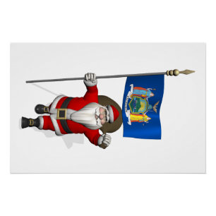 Santa Claus With Ensign Of New York US State Poster