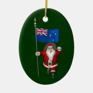 Santa Claus With Ensign Of New Zealand Ceramic Tree Decoration