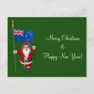 Santa Claus With Ensign Of New Zealand Holiday Postcard