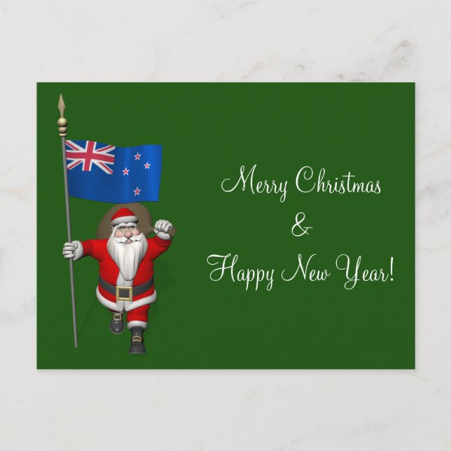 Santa Claus With Ensign Of New Zealand Holiday Postcard (Front)
