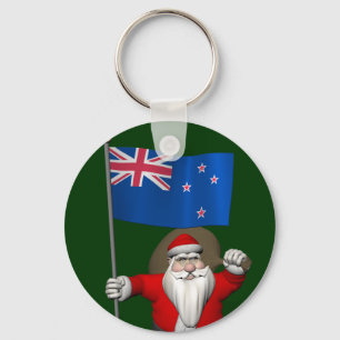 Santa Claus With Ensign Of New Zealand Key Ring