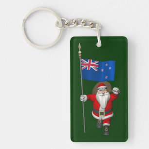 Santa Claus With Ensign Of New Zealand Key Ring