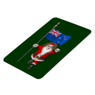 Santa Claus With Ensign Of New Zealand Magnet