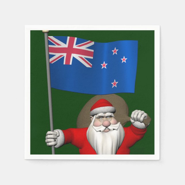 Santa Claus With Ensign Of New Zealand Napkin (Front)
