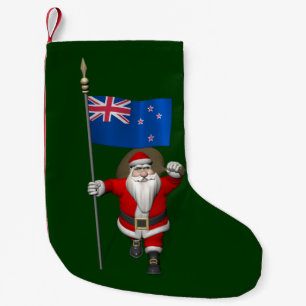 Santa Claus With Ensign Of New Zealand Small Christmas Stocking