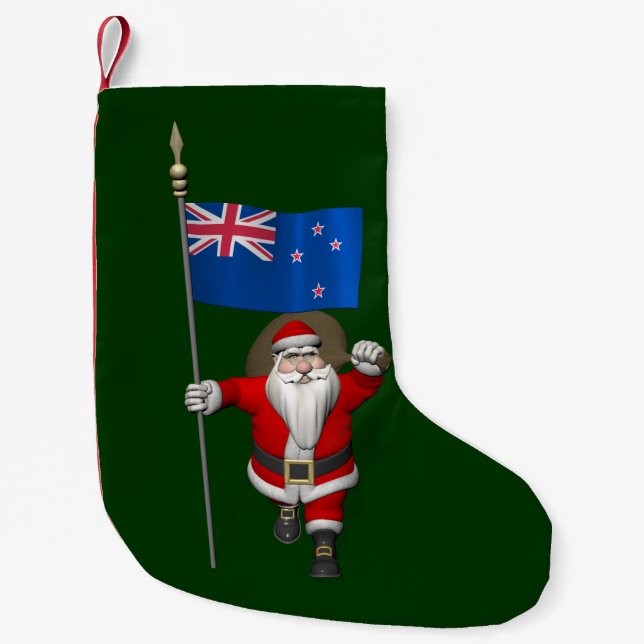 Santa Claus With Ensign Of New Zealand Small Christmas Stocking (Front)