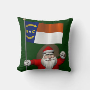 Santa Claus With Ensign Of North Carolina Cushion
