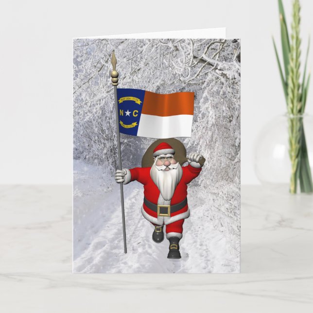 Santa Claus With Ensign Of North Carolina Holiday Card (Front)