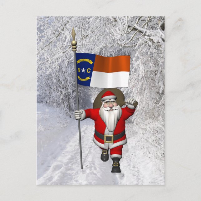 Santa Claus With Ensign Of North Carolina Holiday Postcard (Front)