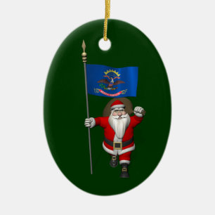 Santa Claus With Ensign Of North Dakota Ceramic Tree Decoration