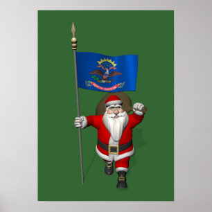Santa Claus With Ensign Of North Dakota Poster