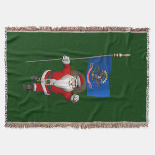Santa Claus With Ensign Of North Dakota Throw Blanket