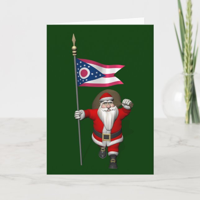 Santa Claus With Ensign Of Ohio Holiday Card (Front)