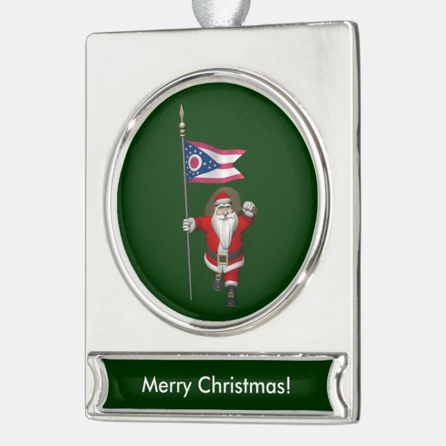 Santa Claus With Ensign Of Ohio Silver Plated Banner Ornament (Left)