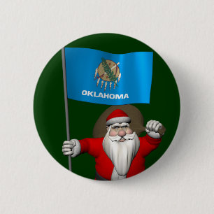 Santa Claus With Ensign Of Oklahoma 6 Cm Round Badge