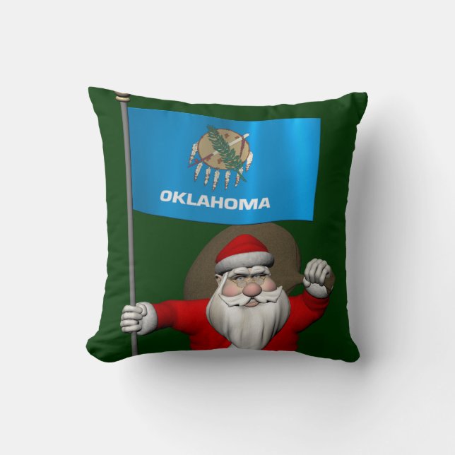 Santa Claus With Ensign Of Oklahoma Cushion (Front)