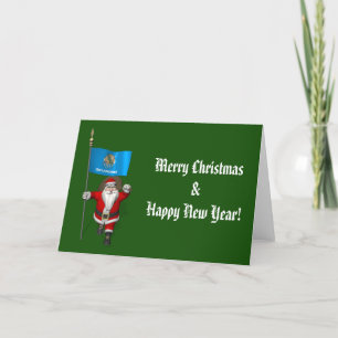 Santa Claus With Ensign Of Oklahoma Holiday Card