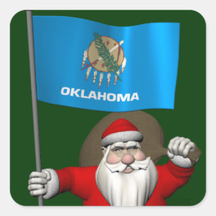 Santa Claus With Ensign Of Oklahoma Square Sticker