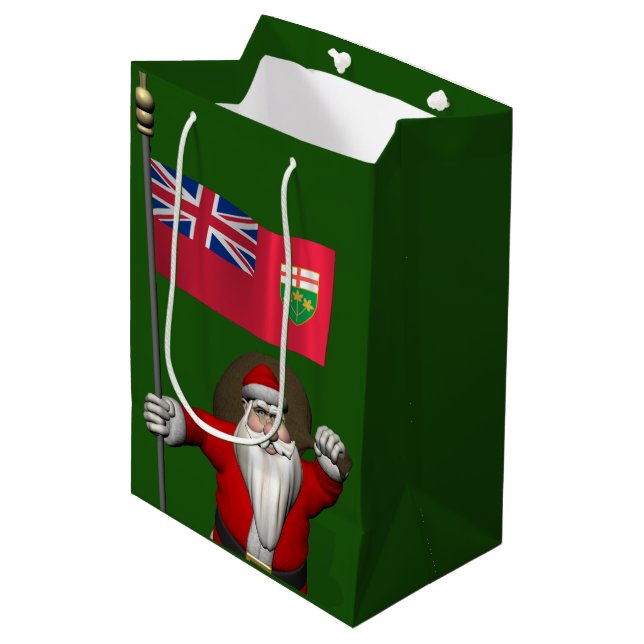 Santa Claus With Ensign Of Ontario Medium Gift Bag (Front Angled)