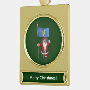 Santa Claus With Ensign Of Oregon Gold Plated Banner Ornament