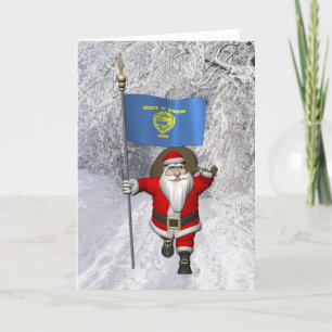 Santa Claus With Ensign Of Oregon Holiday Card