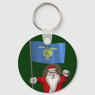 Santa Claus With Ensign Of Oregon Key Ring